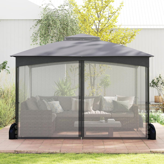 Gazebo da Giardino 3 x 3,6 m, Gazebo con Zanzariera a Doppia Copertura con Sacchetti di Sabbia e Picchetti a Terra, Tenda Impermeabile con Struttura in Metallo per Prato (Grigio)