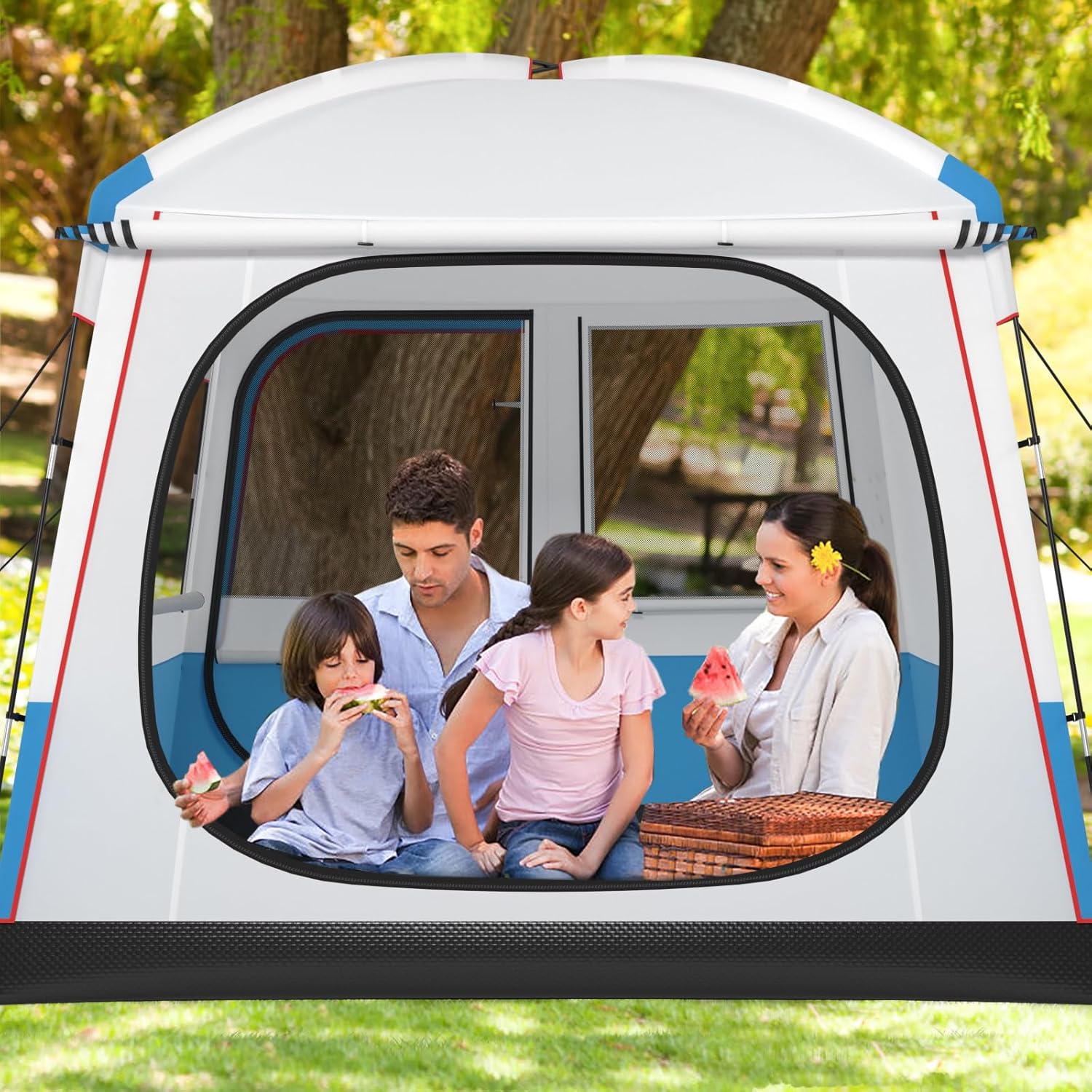 Tenda Campeggio 3-5 Persone, Tenda Doppia Porta, Tenda Anti UV Impermeabile e Antivento, Facile da Montare, per 3 Stagioni, Spiaggia Campeggio Pesca, 248 x 248 x 230 cm
