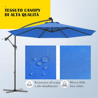 Ombrellone da Giardino con Luci LED, Diametro 3M, Ombrellone da Esterno con Inclinazione Regolabile e 8 Costole, Protezione UV, Ideale per Piscina, Balcone, Giardino, Bar (Blu)