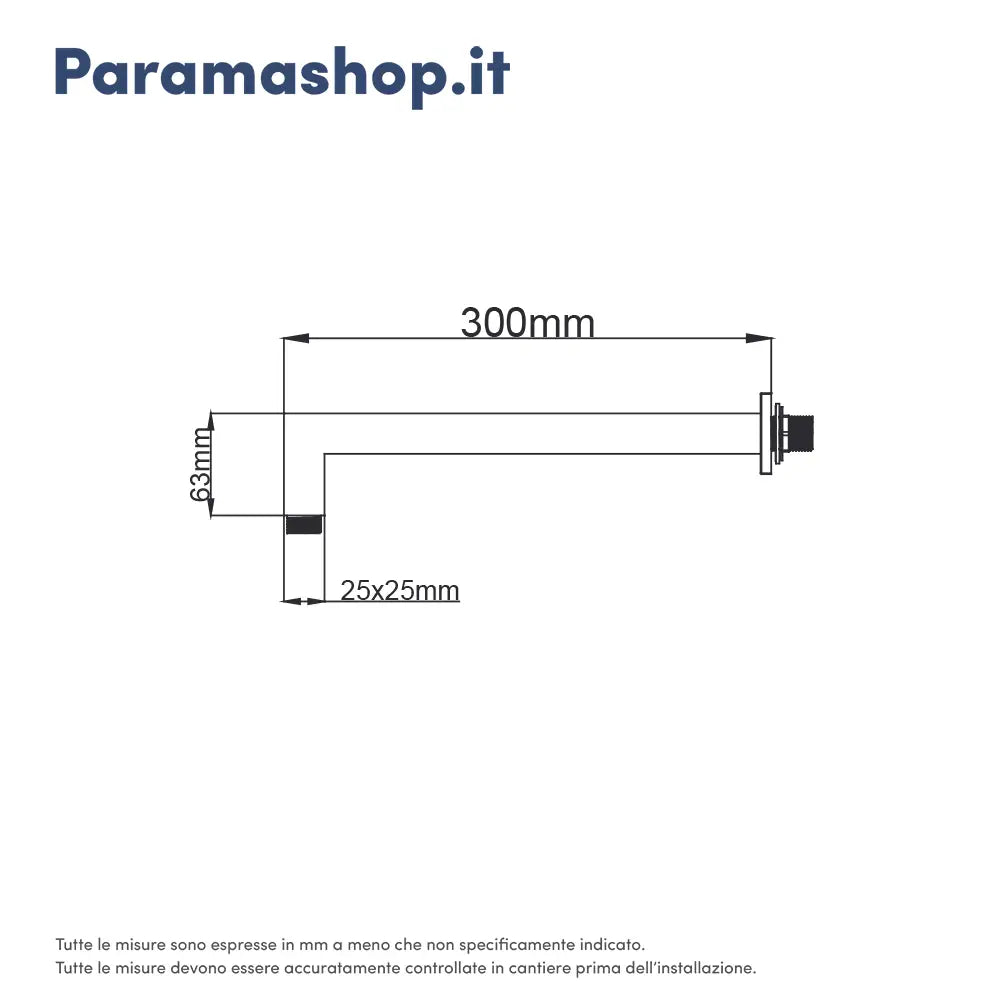 Set doccia squadrato cromato - Miscelatore incasso monocomando con braccio e soffione 20x20 cm