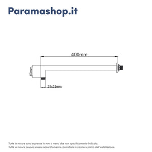 Braccio doccia a gomito in ottone nero opaco 40 cm