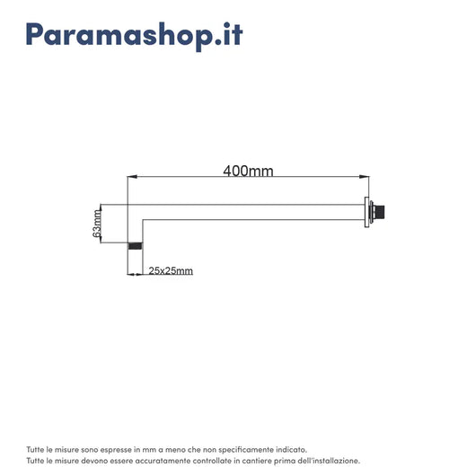 Braccio doccia a gomito in ottone nero opaco 40 cm