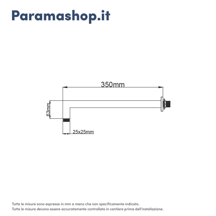 Braccio doccia a gomito in ottone nero opaco 35 cm