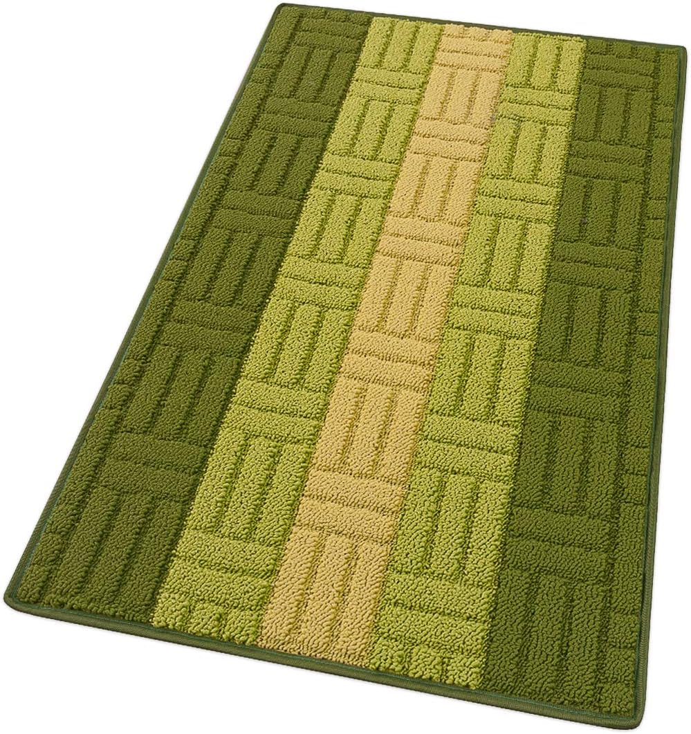 Tappeto Cucina Tessitura 3D Verde Bordato Assorbente Antiscivolo 57x190 cm