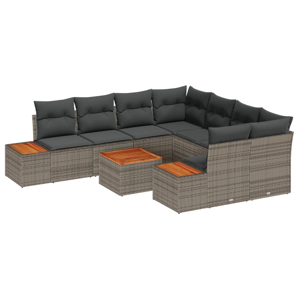 Set Divani Giardino 9 Pezzi con Cuscini in Polyrattan Grigio e Acacia
