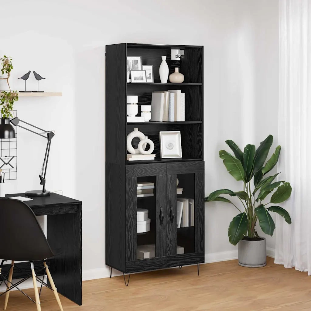 Credenza 2 pcs Rovere Nero Legno multistrato 3403173