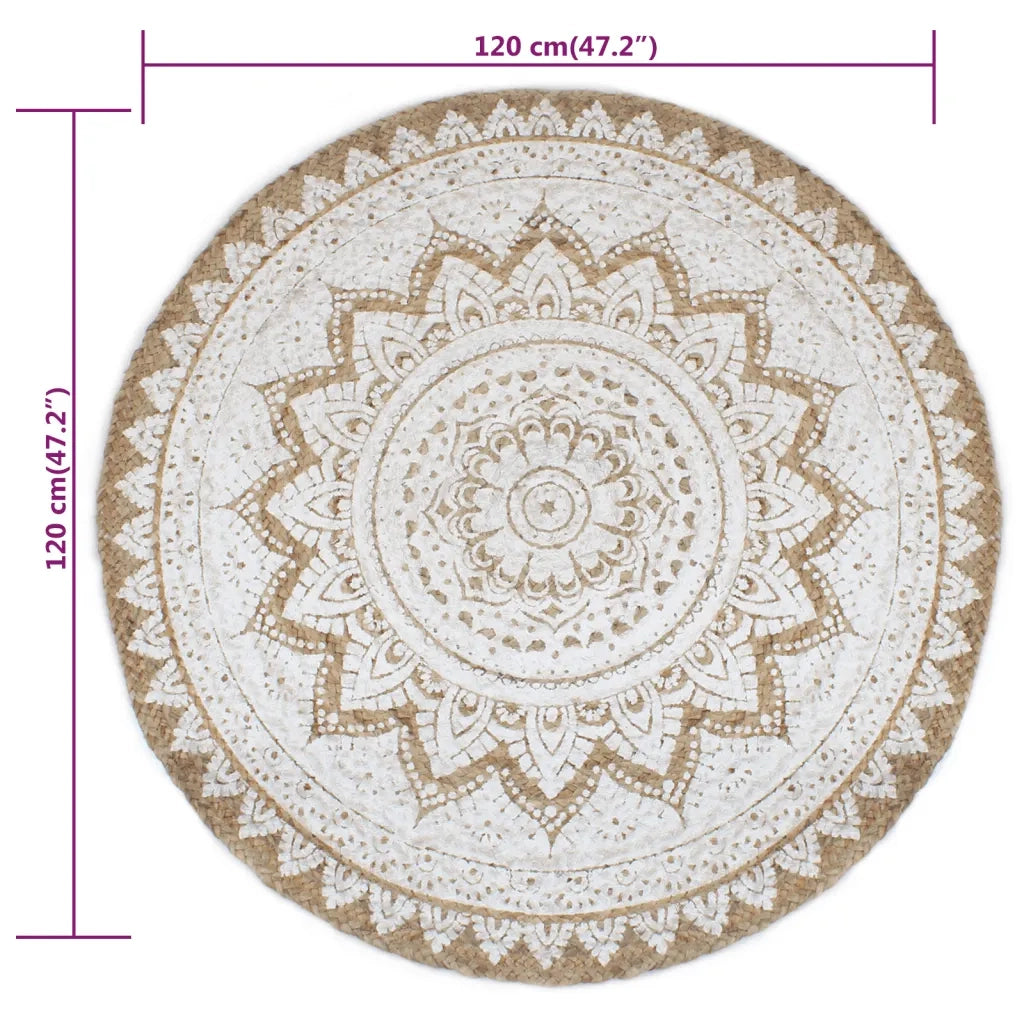 Tappeto del soggiorno | Tappeto in Juta Intrecciata con Stampa 120 cm Rotondo