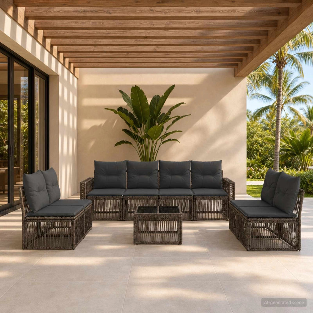 Set Divano da Giardino 9 pz Grigio e Grigio Scuro polyrattan 3435101
