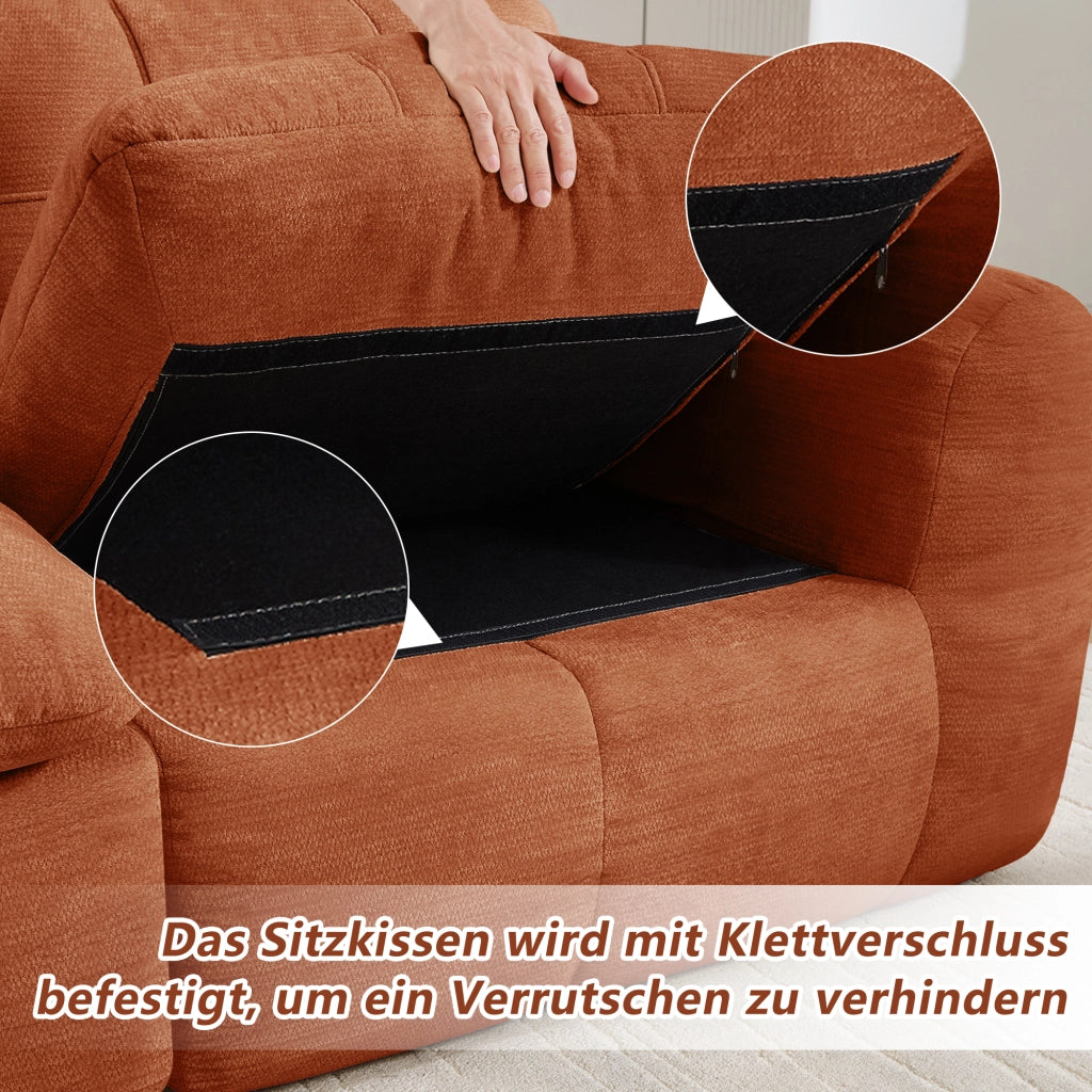 Divano modulare senza struttura con comfort ergonomico e seduta profonda in chenille arancione per soggiorno