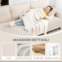 Divano con Penisola a 3 Posti 241x153x83 cm in Tessuto Effetto Velluto Bianco Crema