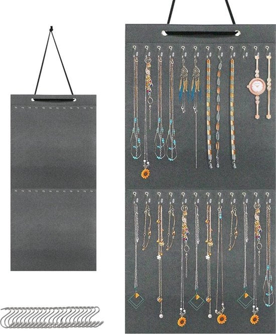Organizzatore di accessori da orecchio - Grigio 38 x 79 cm - Custodia per anelli, orecchini, collane e bracciali - Contenitore di stoccaggio con 24 ganci.