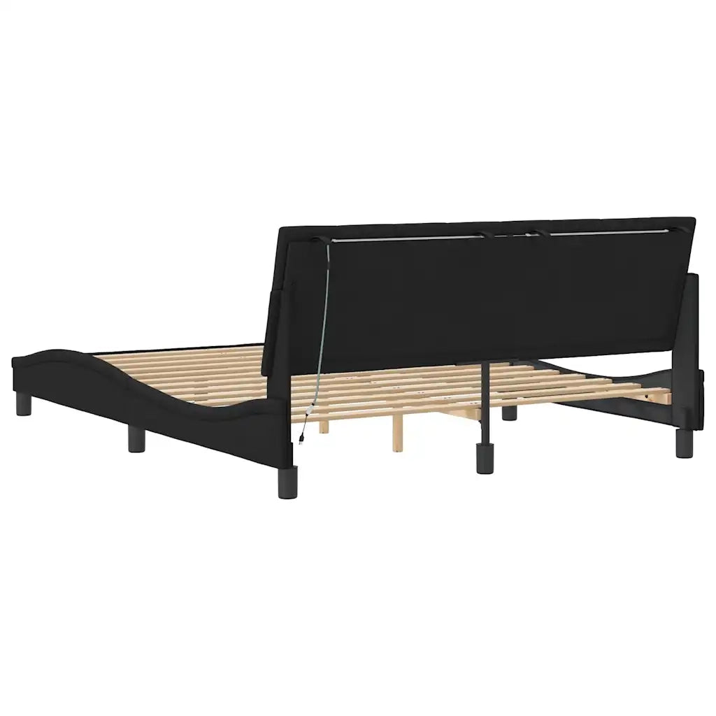 Giroletto con LED senza Materasso-Struttura Letto Hanko Nero 160x200 cm in Velluto