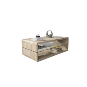 Tavolino basso LEVIS – Design contemporaneo – Color quercia – Ripiano intermedio in vetro