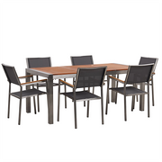 Set da pranzo da giardino con piano in legno di eucalipto chiaro e struttura in acciaio 180 x 90 cm con 6 sedie grigie