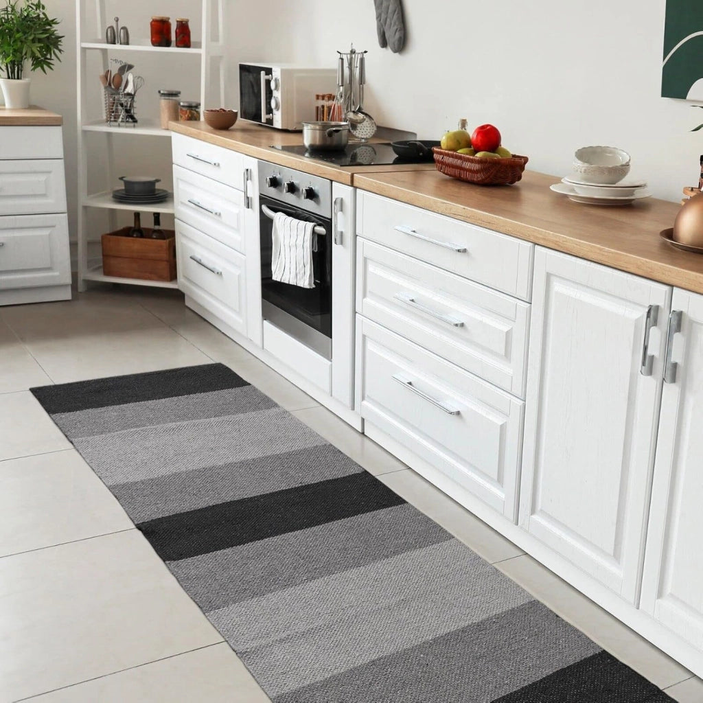 Tappeto Cucina Bagno Puro Cotone Assorbente Intrecciato a Mano Grigio 55x240 cm
