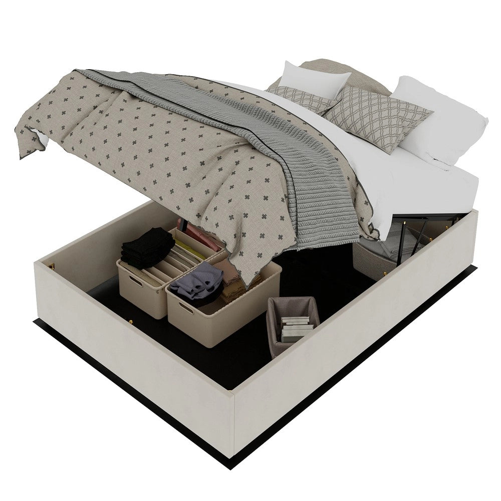 Letto Contenitore Imbottito 140x200 ¨C MINIMAL ¨C Beige, Velluto, Idraulico, Senza Testiera