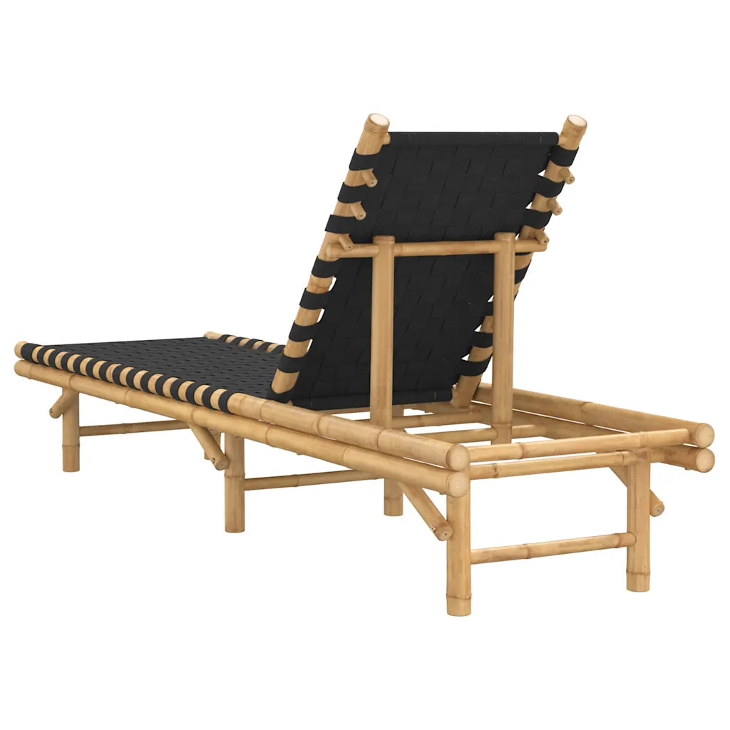 Lettino Prendisole con Fettuccia Intrecciata Nera 55x200x30 cm 4108233