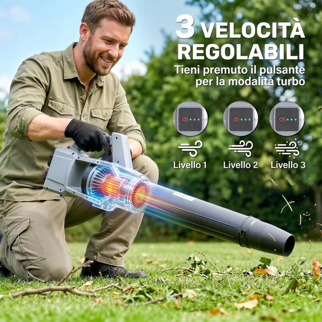 Soffiatore Foglie Cordless 36V 2 Batterie 4000mAh Caricatore incluso Leggero Grigio