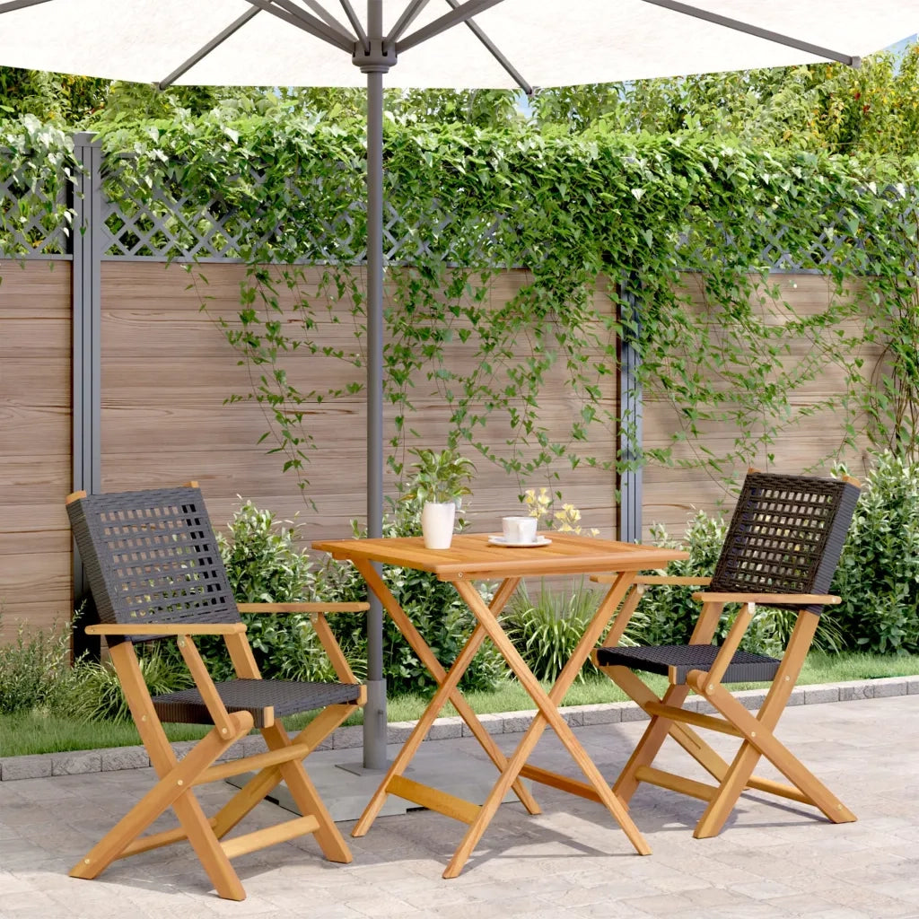 Set da Bistrot 3 pz | Set Salotto da Giardino Nero in Polyrattan e Legno Massello