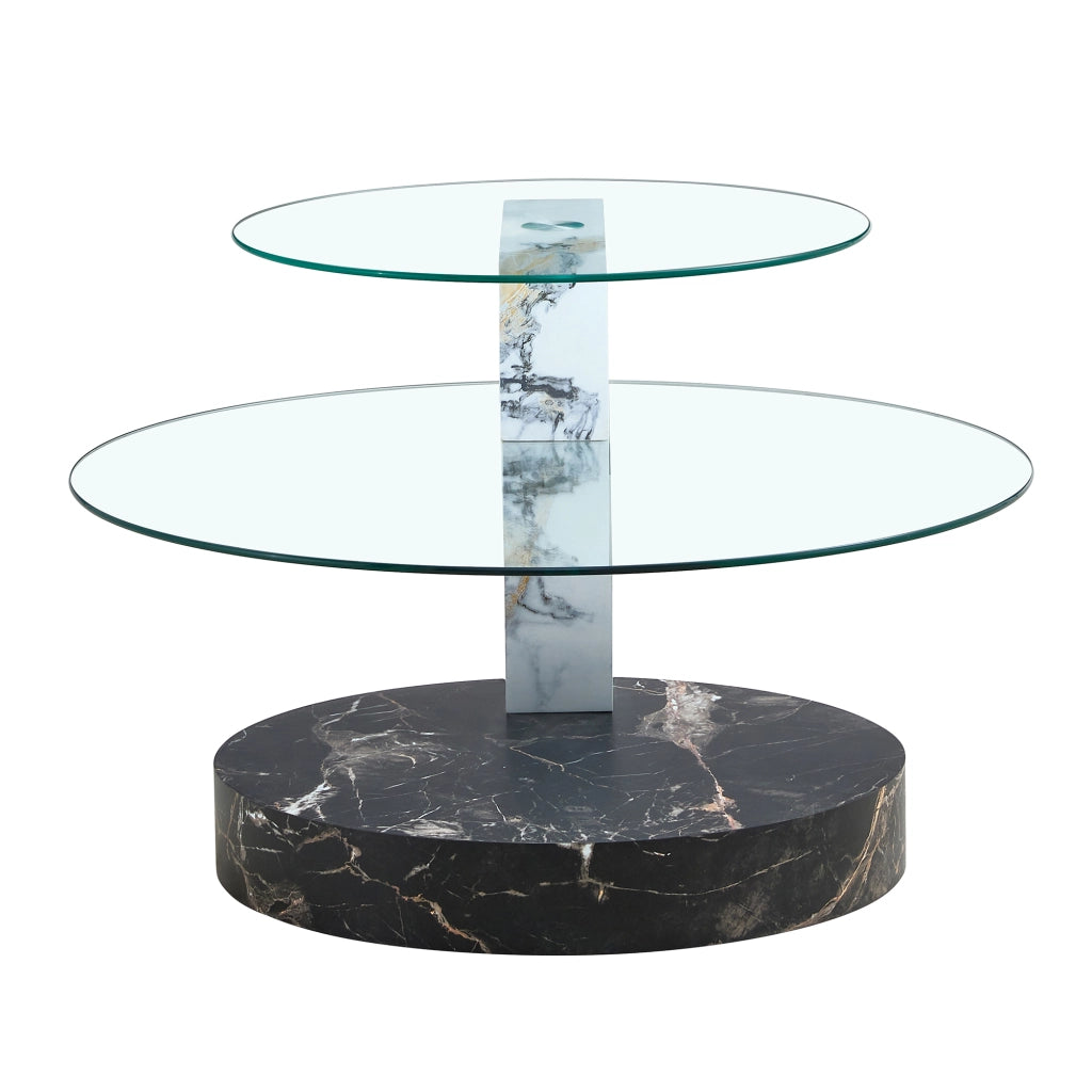 Tavolino da Caff¨¨ Moderno ¨C Xylo ¨C Vetro Temperato, MDF, Effetto Marmo Bianco e Nero, 2 Livelli