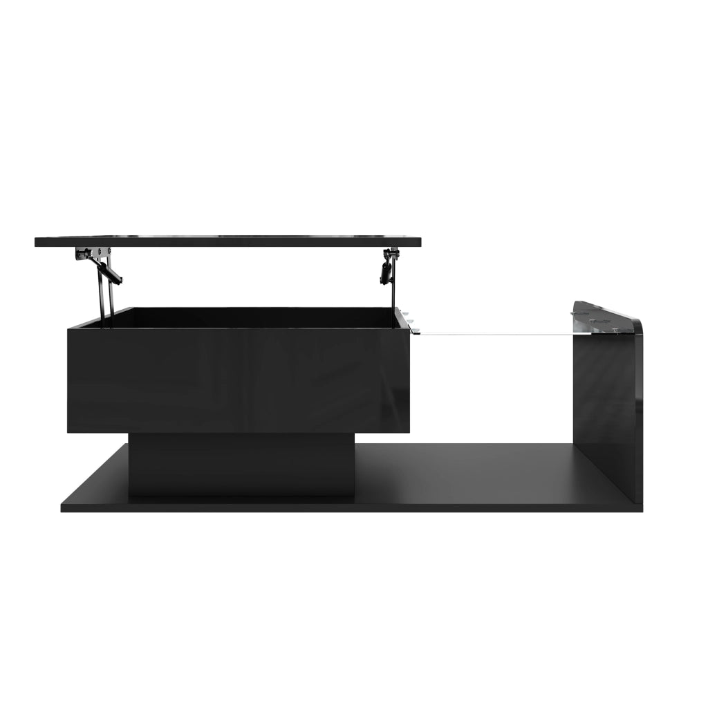 Tavolino da caffè 100x50x33 e 47.5 cm; piano sollevabile con luci LED; pannello truciolare nero
