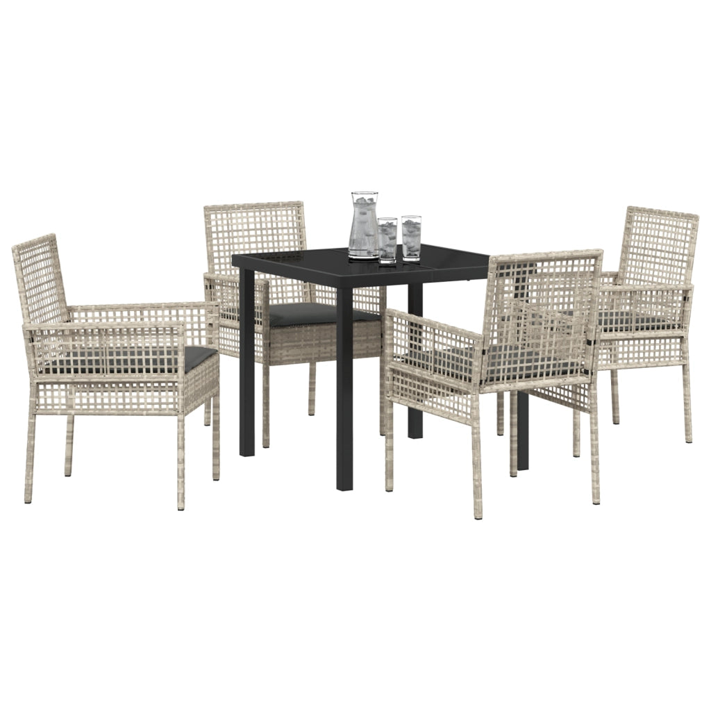 Set pranzo giardino 5 pezzi con cuscini in polyrattan grigio chiaro