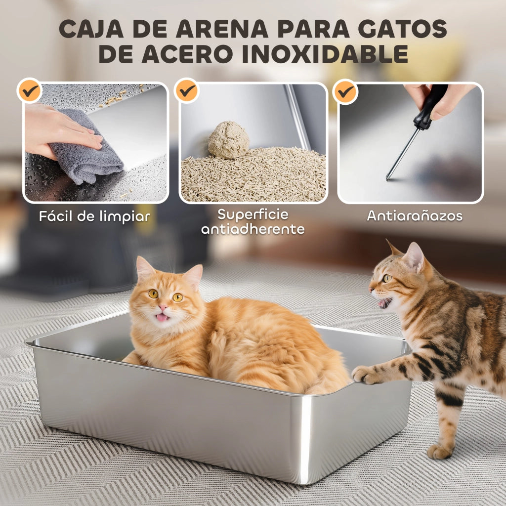 Lettiera per Gatti XL - Xylo - Acciaio Inox con Coperchio Ribaltabile 180¡ã Bordi Alti Paletta Grigio Scuro