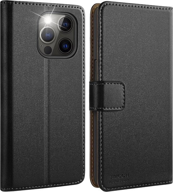 Case Premium per smartphone in pelle, chiusura a scatto, compatibile con iPhone 15 Pro, protezione, colore nero