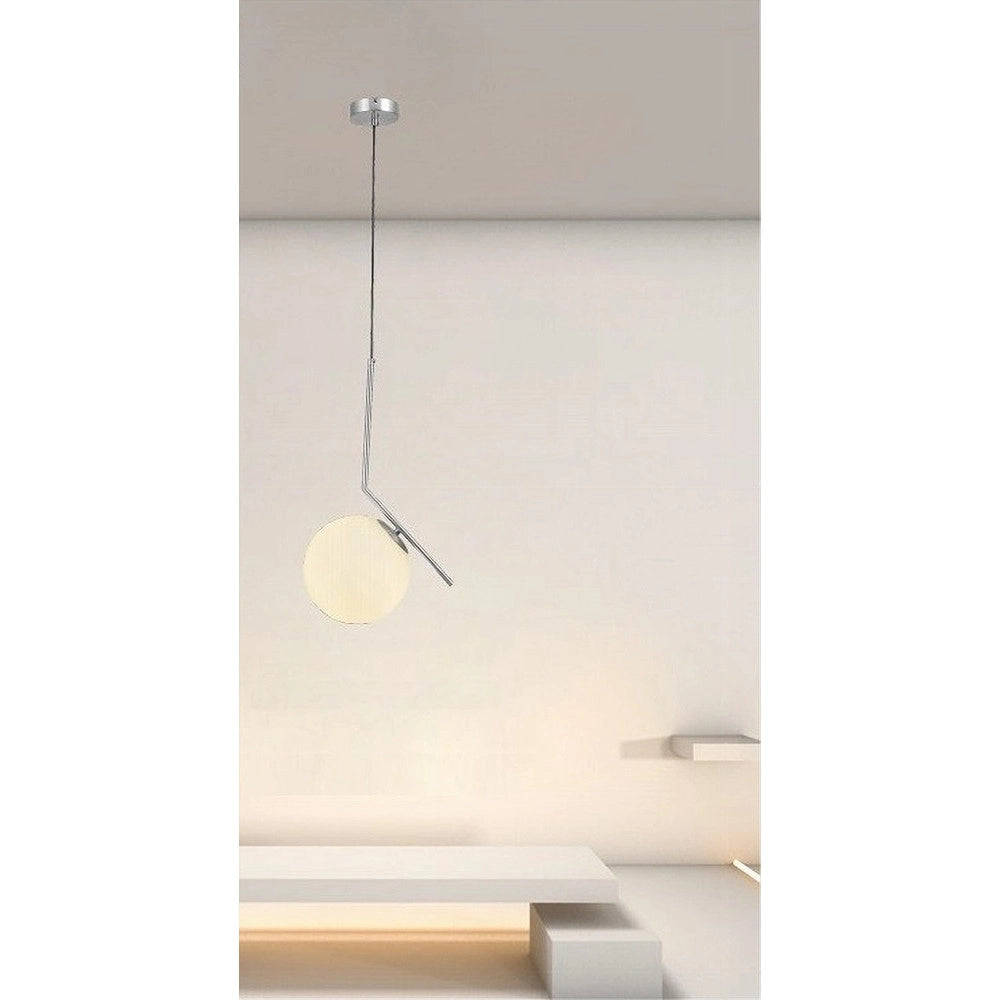 Trade Shop - Lampadario A Sospensione Attacco E27 Argento Con Sfera Vetro Moderno Minimal 33474 -