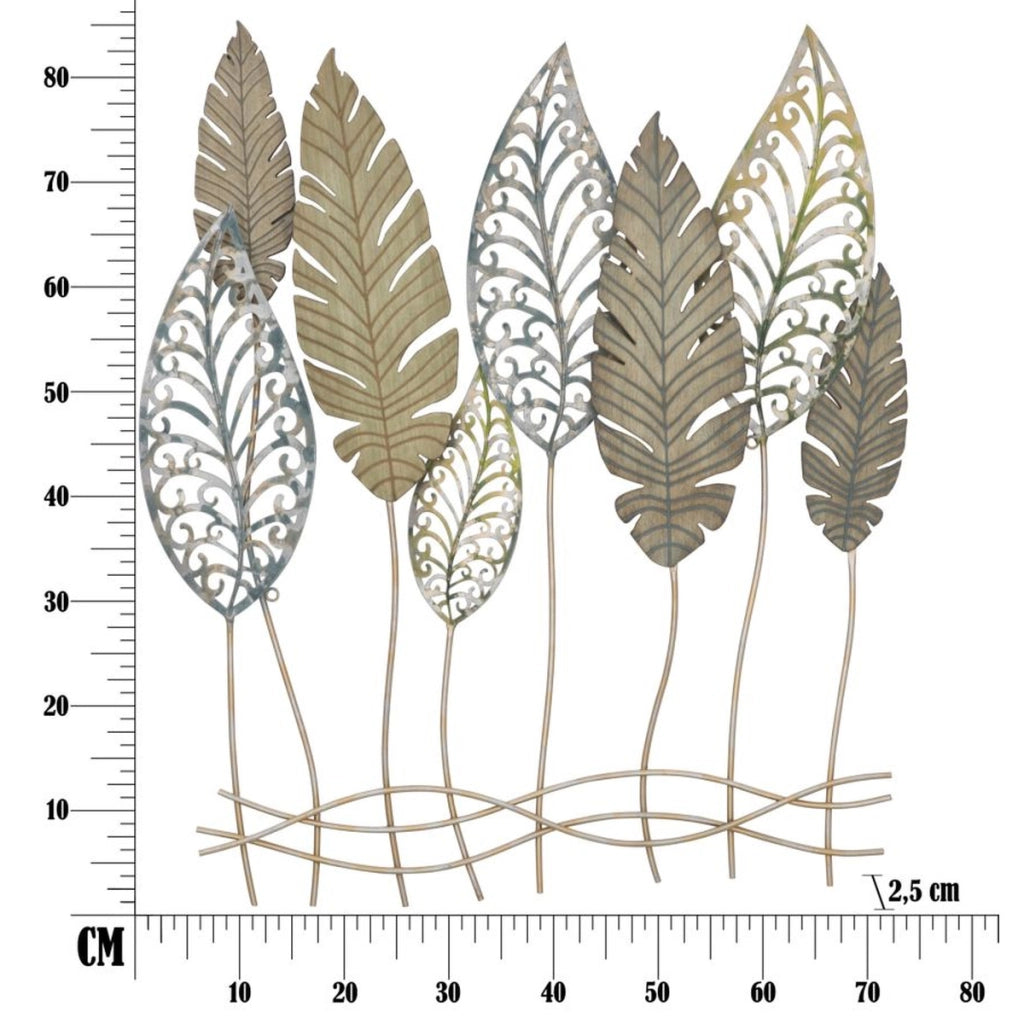 Decorazione in Metallo 3D Foglia 51, Oro, Metallo, 75x2,5x87 cm