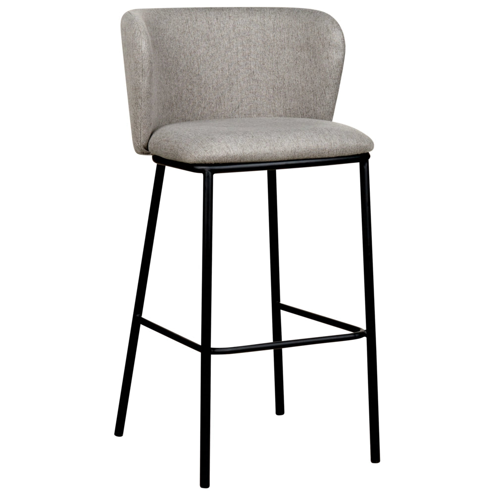 Set di 2 sedie da bar Rivestimento in bouclé grigio Gambe in metallo nero Sgabelli senza braccioli Schienale curvo Sala da pranzo moderna Cucina