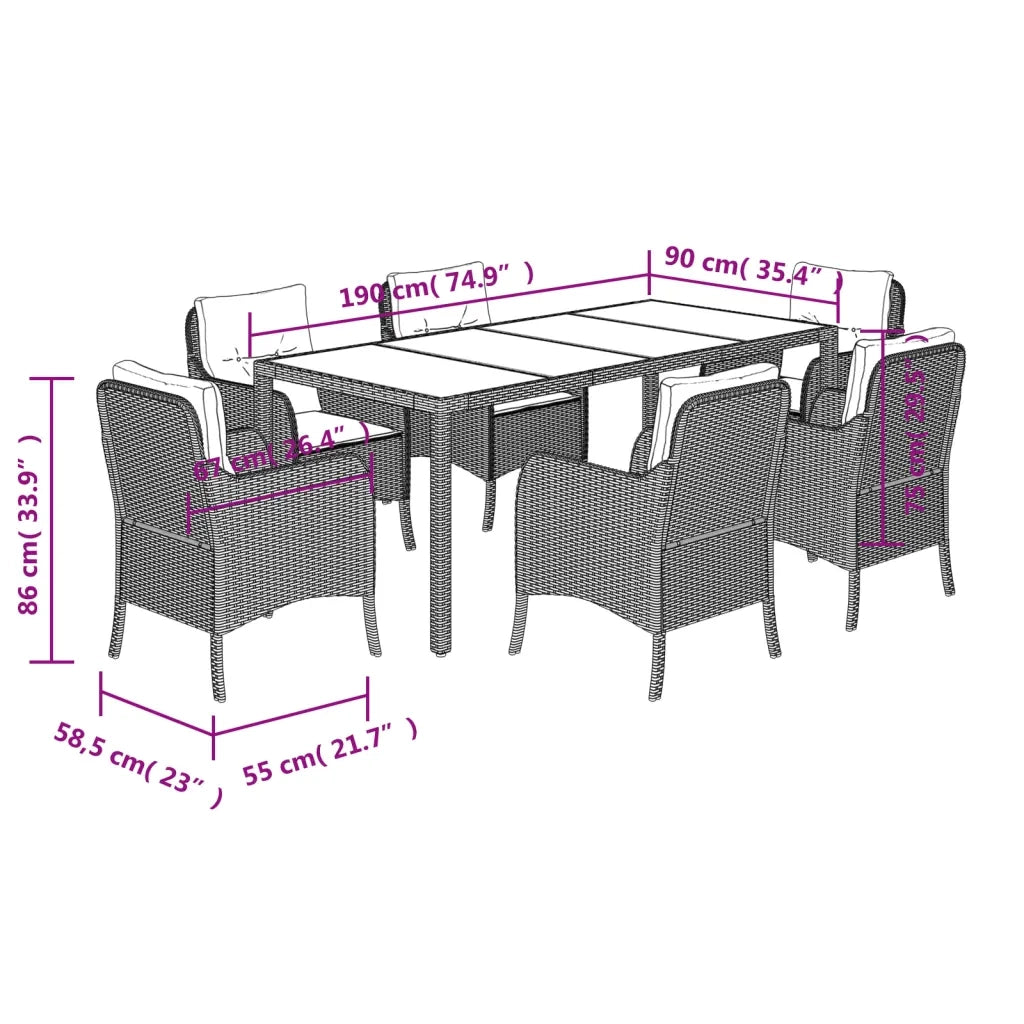 Set da Pranzo da Giardino 7 pz con Cuscini in Polyrattan Grigio 3211858