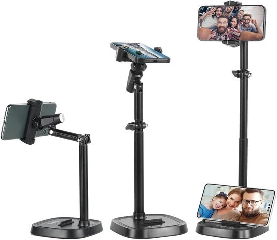 Regolabile in altezza supporto per smartphone per riprese video con funzione multi-angle, compatibile con iPhone 14 13 12 11 Pro Max/Galaxy/Huawei/Xiaomi, per ufficio