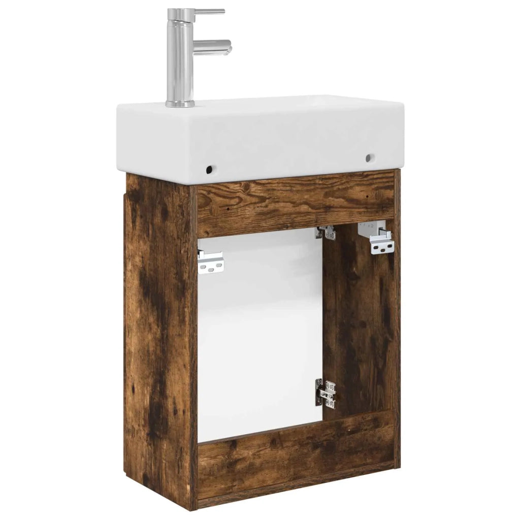 Mobile bagno con rubinetto Rovere Fumo 45,5 x 22,5 x 84 cm 889516