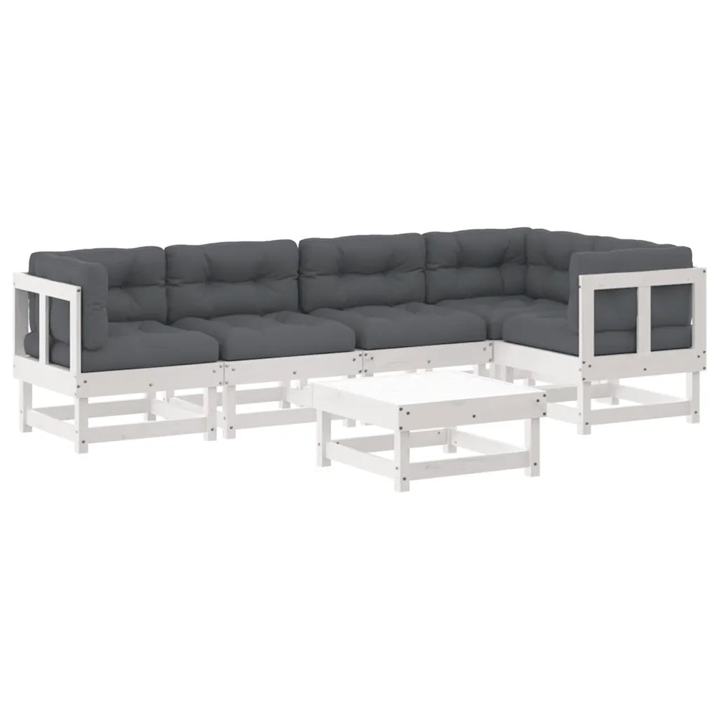 Set Divani da Giardino 6pz con Cuscini in Legno Massello Bianco 3185984