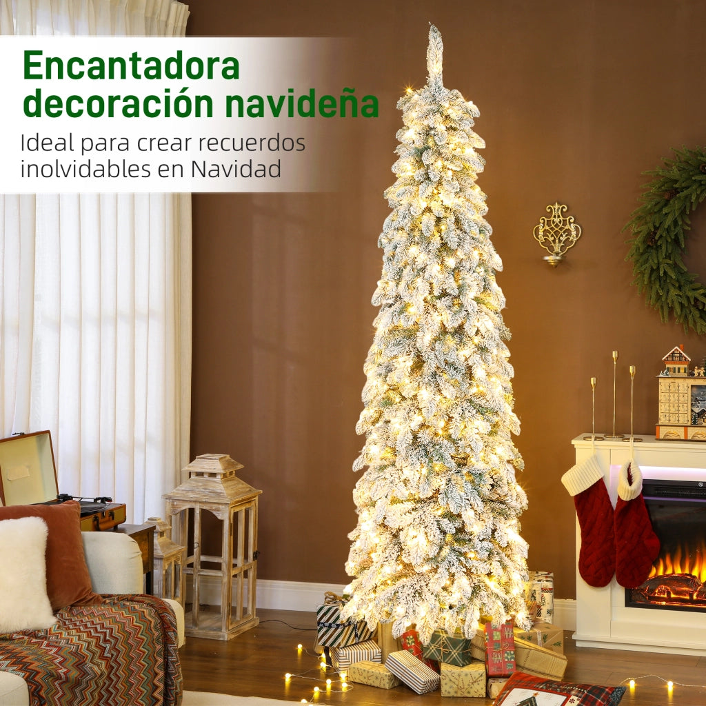 Albero di Natale Stretto 225 cm con Luci LED Bicolori 11 Modi Timer 800 Rami Verde ¨C zephmum ¨C Verde