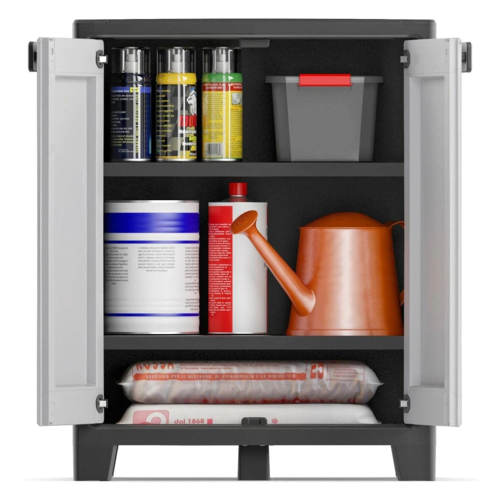 Armadio da esterno Oshawa, Mobile outdoor, Mobiletto giardino multiuso, Contenitore per balcone o garage, Made in Italy, 80x44 h100 cm, Grigio