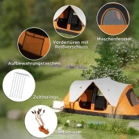 Tenda da Campeggio, 2 Stanze, Divisorio, per 8 Persone, Protezione dalla Pioggia, Arancione