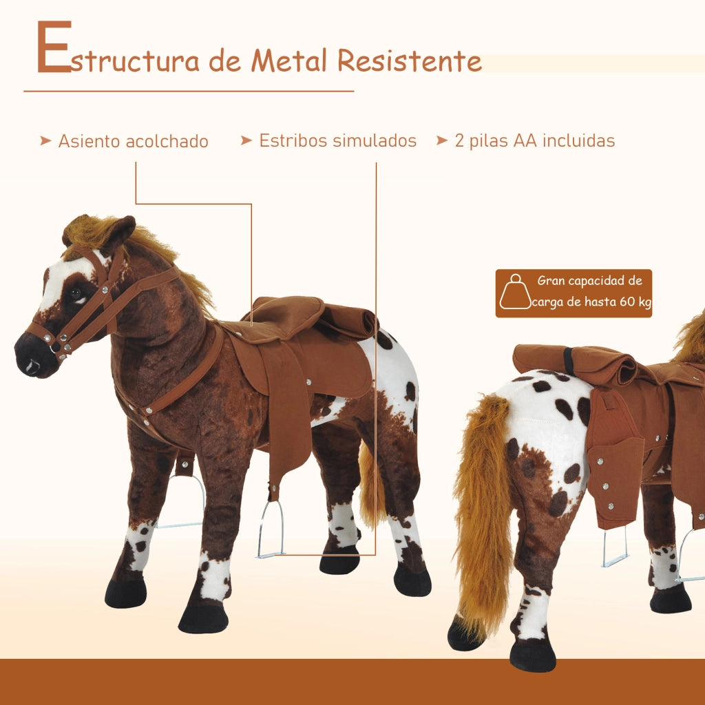 Cavallo Giocattolo con Sella e Suoni ¨C Minimal ¨C Marrone 85x28x60 cm