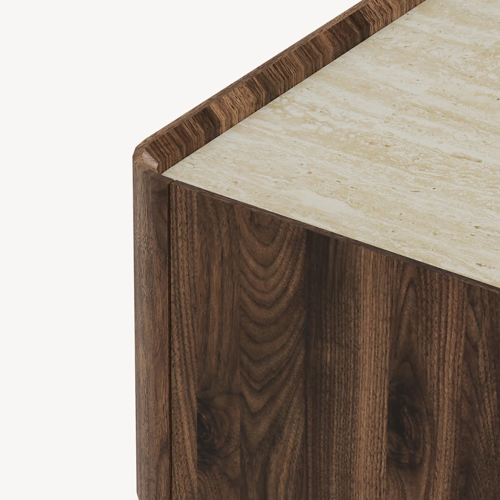 Tavolino da Salotto Trorlon con 2 Cassetti 100x50x40 cm - Effetto Noce/Travertino [en.casa]