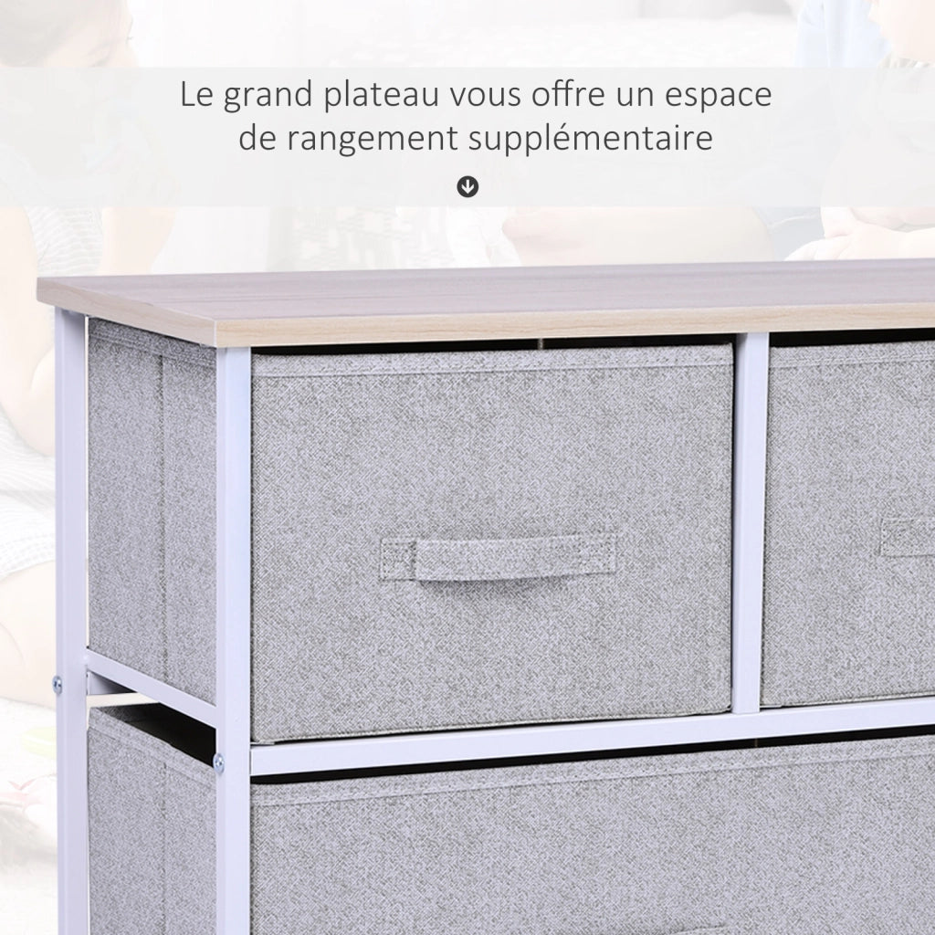 Cassettiera con 5 Cassetti ¨C Zephmum ¨C Grigio Bianco Legno Acciaio 100x30x54
