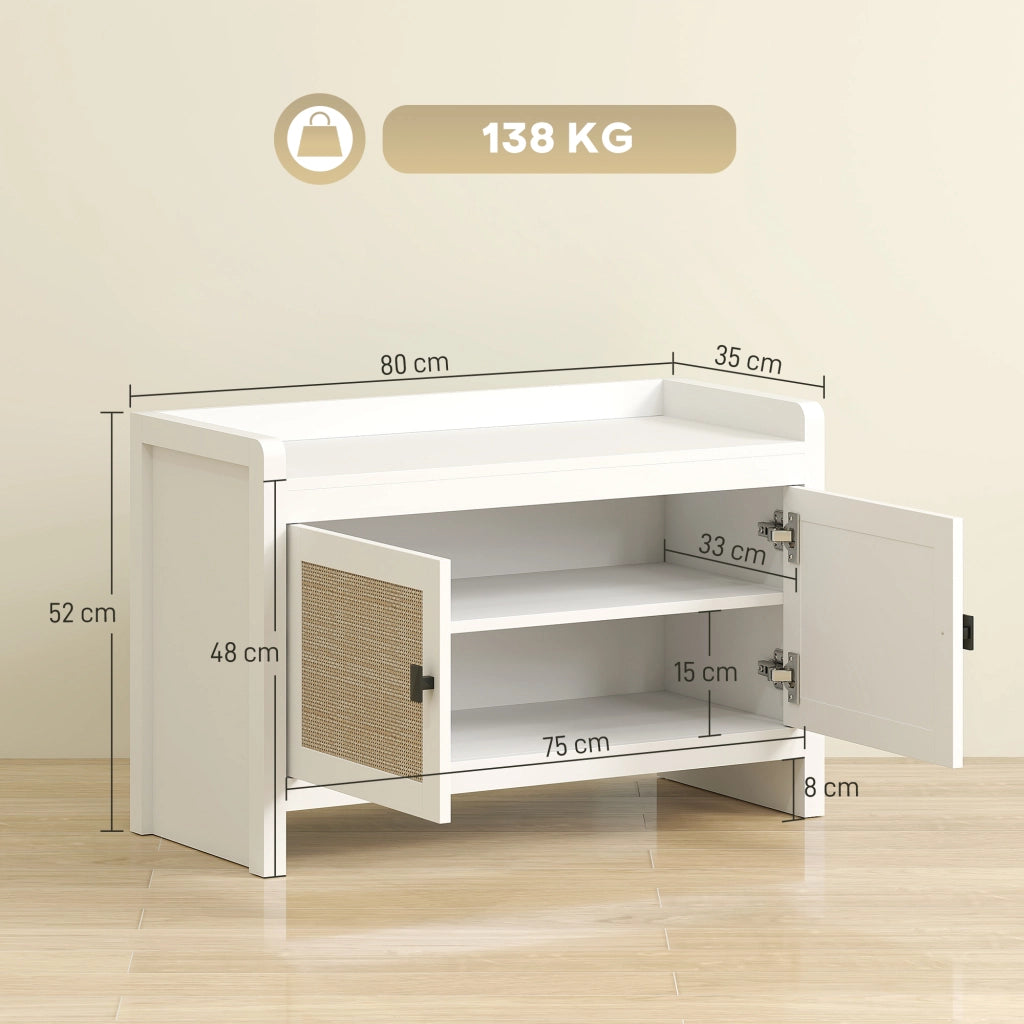 Scarpiera con Cassetti e Ripiano Estraibile in Rattan ¨C Zephmum ¨C Bianco e Beige 80x35x52 cm