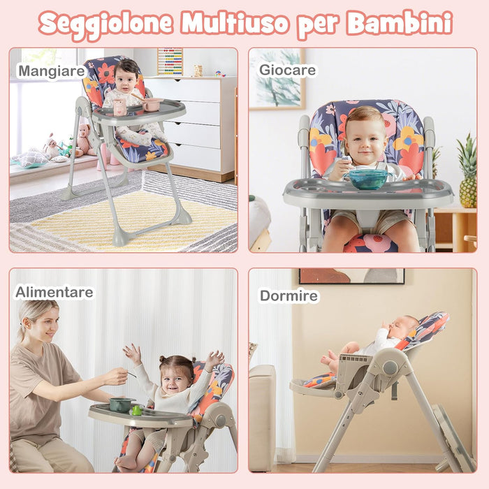 Seggiolone Pappa Pieghevole per Bambini, Seggiolone Portabile con Schienale e Altezza Regolabili, con Ruote, per Bambini 6-36 Mesi, Grigio (Viola)