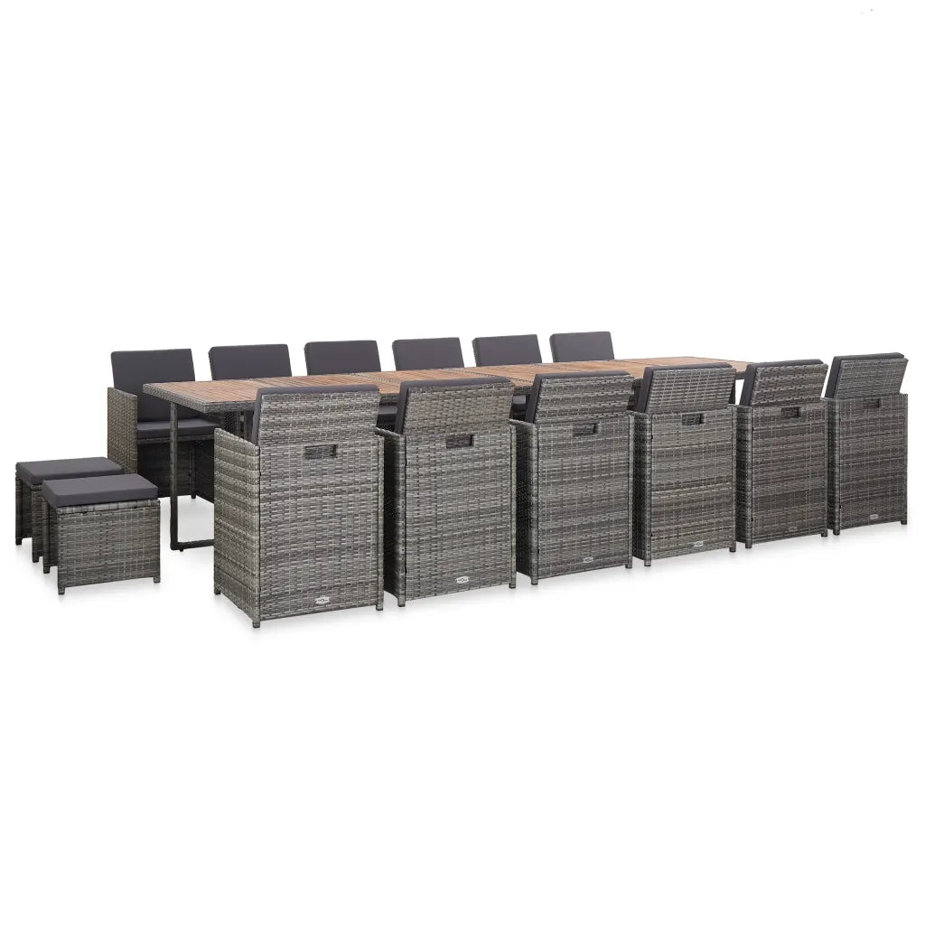Set da Pranzo per Esterni 17 pz con Cuscini Polyrattan Grigio 46433
