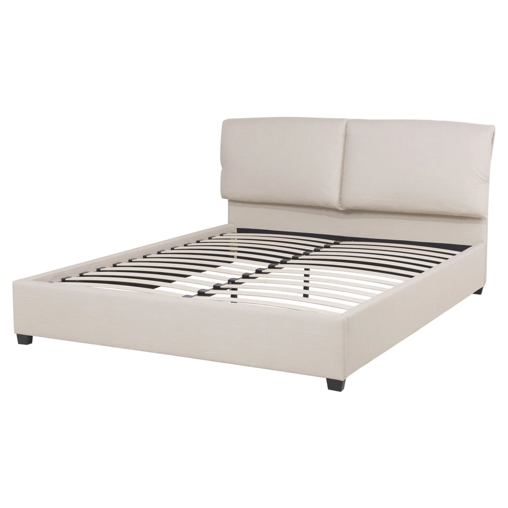 Letto Imbottito di colore Beige Effetto Lino a Doghe Gambe in Legno 160 x 200 cm matrimoniale