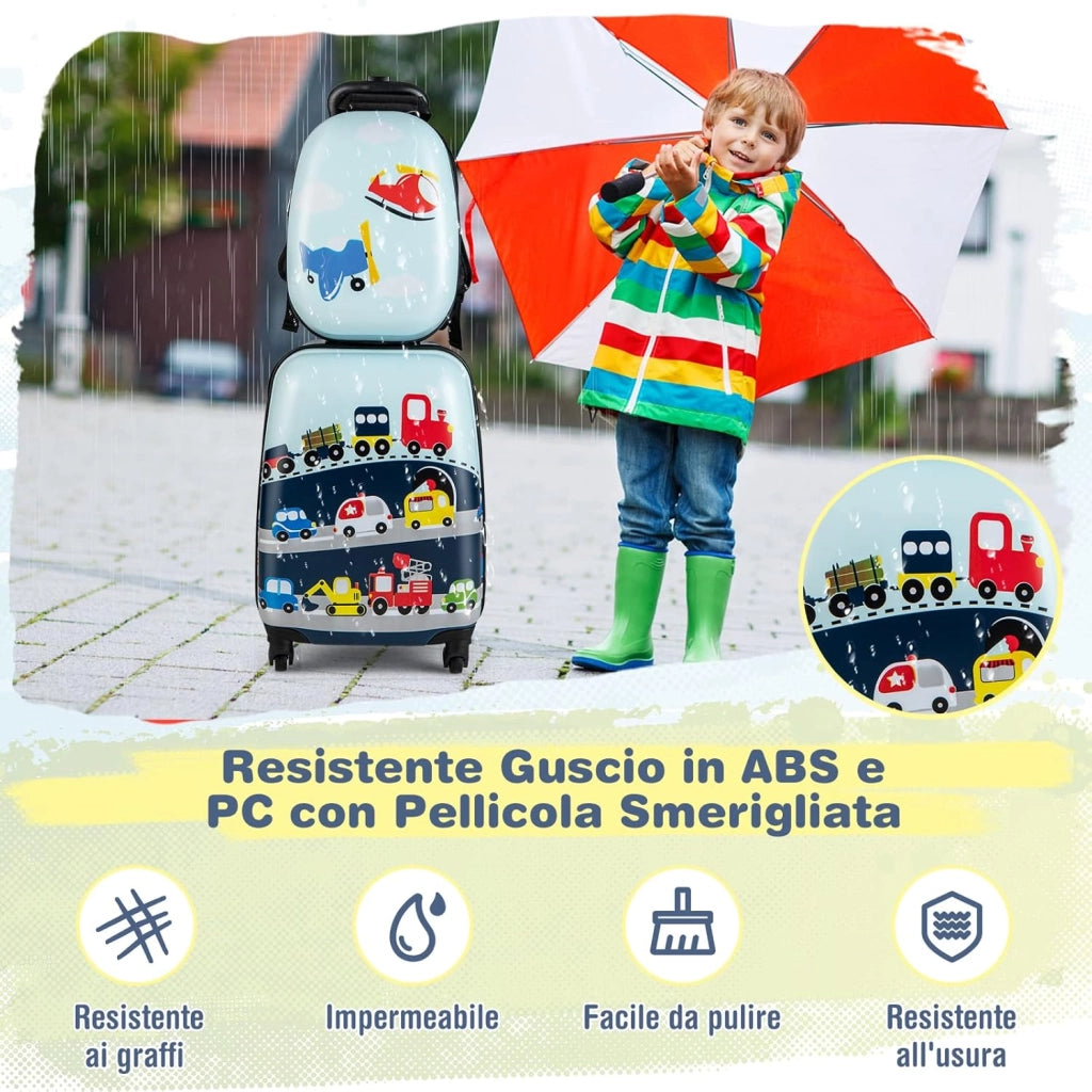 Set di Valigia per Bambini, 16" Valigia+ 12" Zaino, 2 Pezzi, con Ruote Girevoli a 360° e Maniglia Retrattile, Ideale per Viaggiare in Modo Comodo e Divertente (Modello 22)