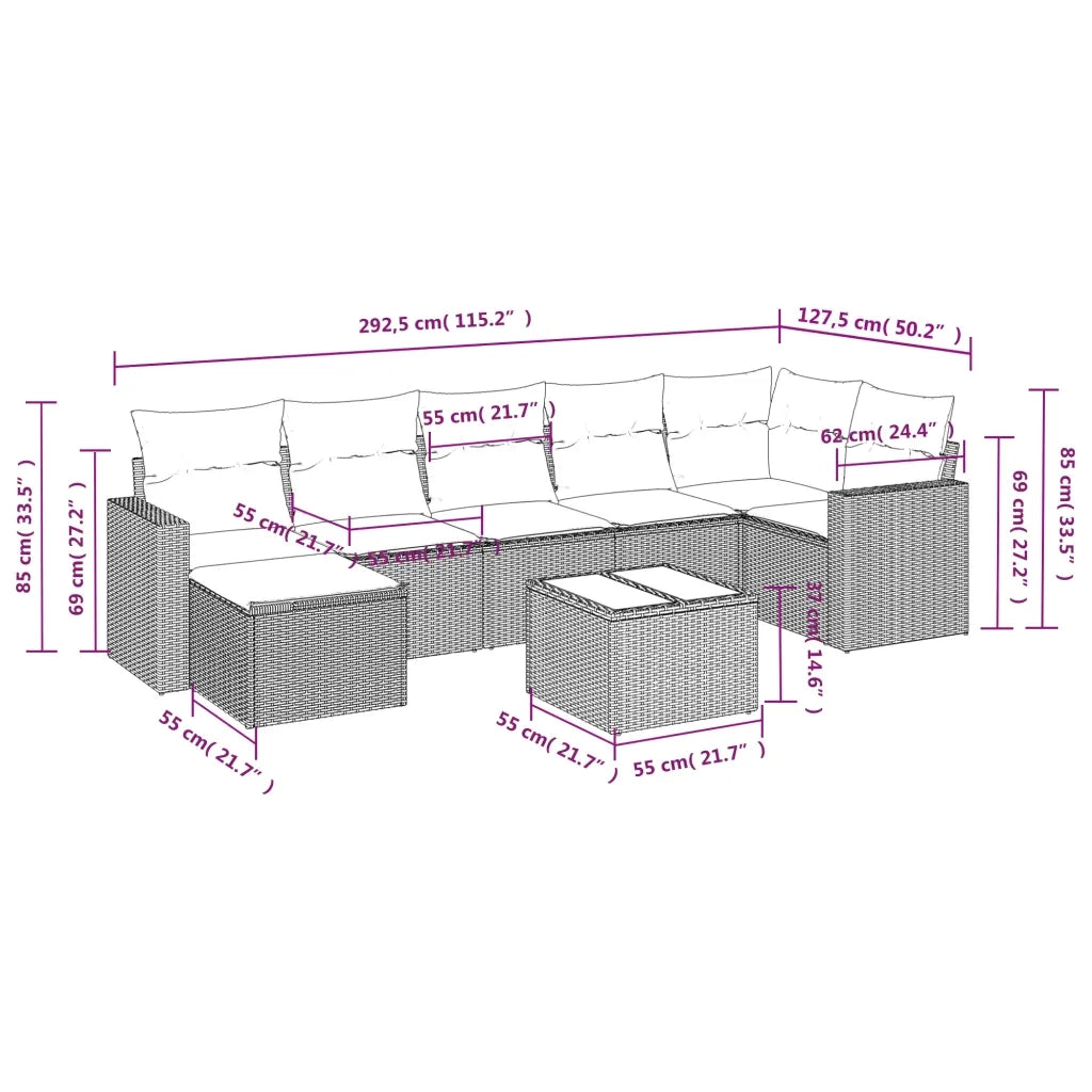 Set Divani da Giardino con Cuscini 8 pz Nero in Polyrattan