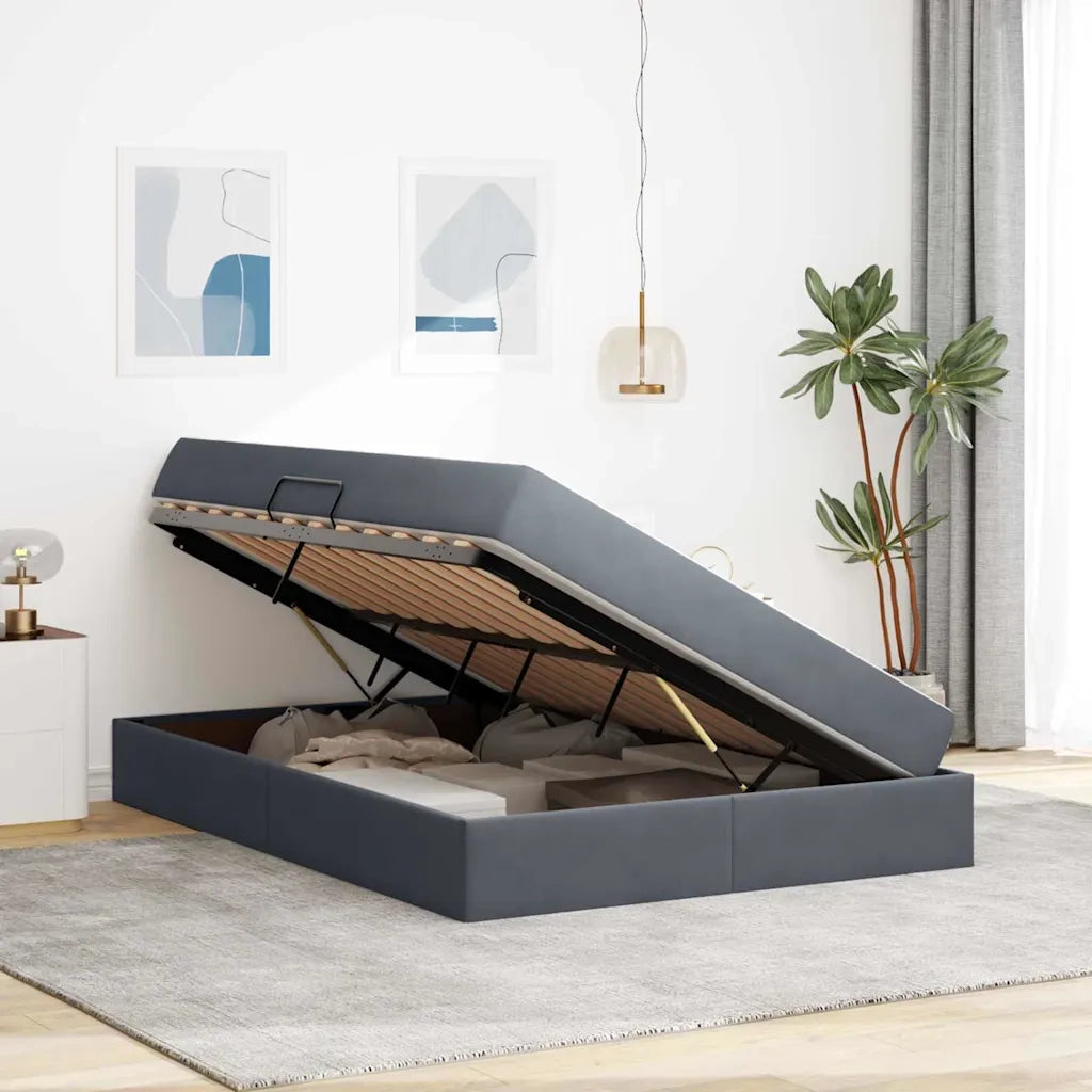 Letto con contenitore e materasso Grigio scuro 140 x 200 cm