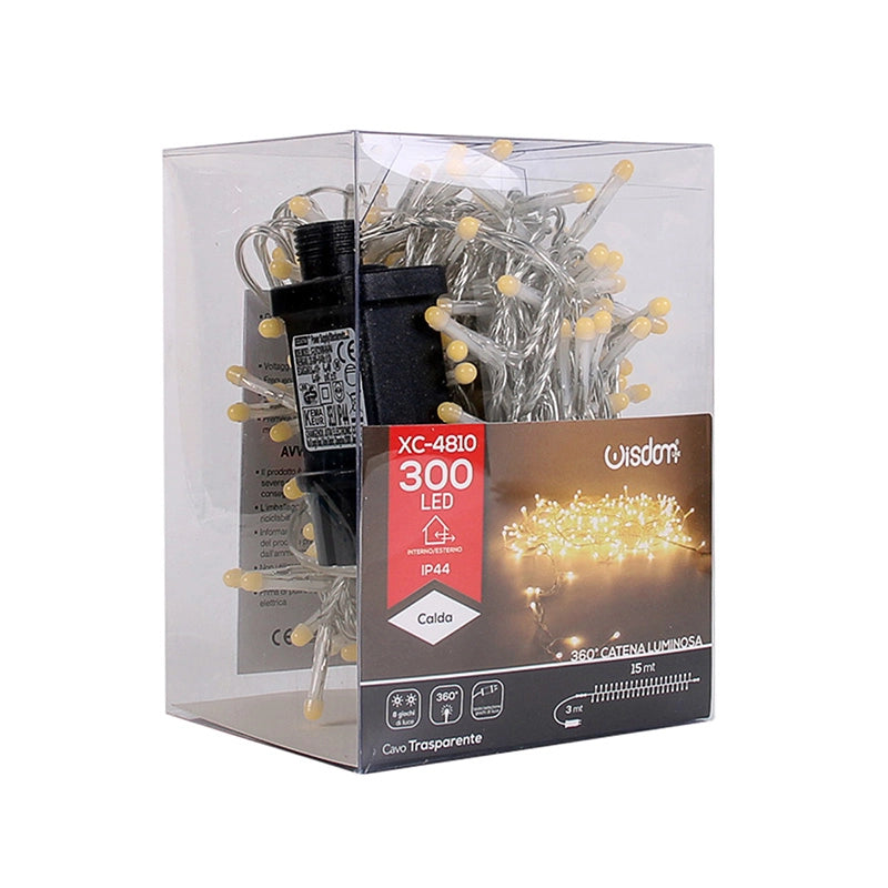 CATENA LUMINOSA DI NATALE 300 LED LUCE CALDA 8 EFFETTI DI ILLUMINAZIONE - IDEALE PER INTERNI ED ESTERNI IP44