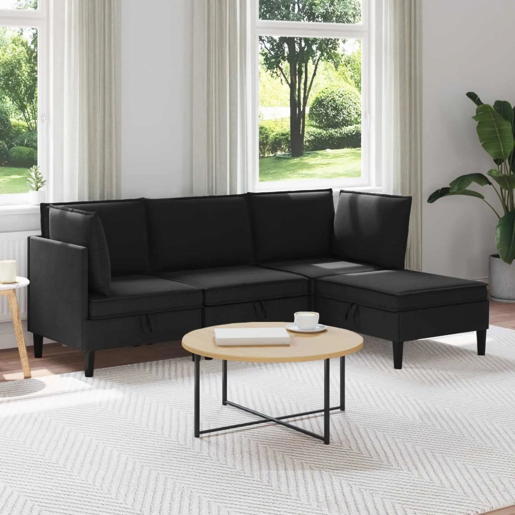 Set di mobili per il soggiorno 4 pcs Nero Tessuto